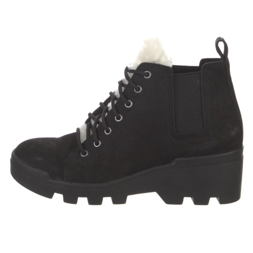 Eileen Fisher Womens Calm Black Suede Fur Trim Lace Up Ankle Booties 7.5